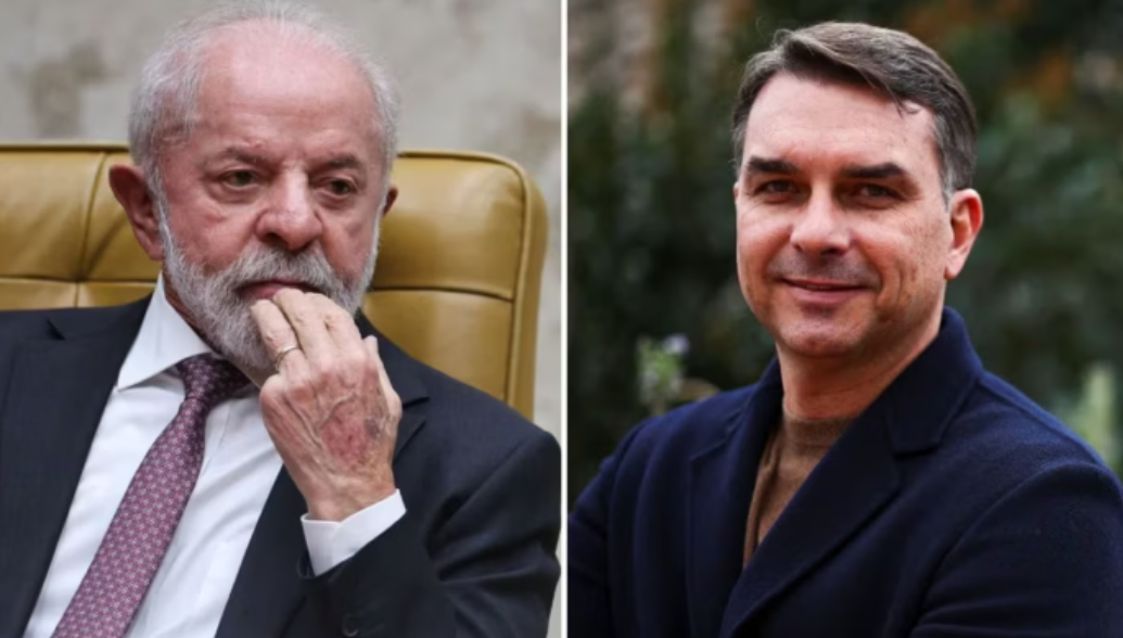 Fotografias de Flávio Bolsonaro e Luiz Inácio Lula da Silva, candidatos à Presidência da República.